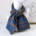 Chic knit scarf with bold Klein blue and brown stripes on a model neck - Gray Blue