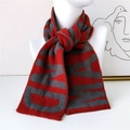 Red and grey striped knit scarf with 'D' letter pattern in a modern minimalist style - Wine Red & Grey