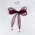 Sciarpa a nastro a righe rosso vino con pendenti in cristallo e punte in metallo dorato - Fiocco Viola a Nastro Lungo / A Righe Viola