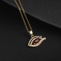 Collar de acero de titanio con colgante de ojo del diablo dorado y circón rojo oscuro - Marquise Deep Red Ruby Evil Eye (O)