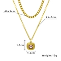 Double-layered gold chain necklace with pink zircon square pendant and cuban link details - Pink