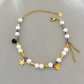 French vintage necklace with natural blue stones, pearls, and gold star charm - Bracelet