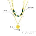Double-layer gold heart necklace with green beads and detailed size measurements - Heart Double Layer Necklace