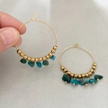 Créoles dorées bohèmes avec pierres naturelles turquoise et perles métalliques - Éclats de Pierres Vert Cyan (Style 1)