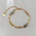 Goldenes Büroklammer-Kettenarmband mit vier grauen Labradorit-Steinen und Verstellkette - Goldgrau