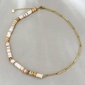 Bohemian gold chain necklace featuring handmade white and brown disc bead splicing - White Shell Gold Titanium Steel Spliced Style (Style 1)