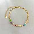 Verstellbares 18K Gold Edelstahlarmband mit bunten Perlen und Naturstein-Anhänger - Blauer Texturierter Rohrstil (Stil 1)