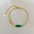 Armband aus 18K vergoldetem Edelstahl mit grünem Malachit und bunten Perlen - Grüner Gestreifter Rohrstil (Stil 2)
