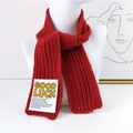 Red thick knitted wool scarf with Good Luck patch, winter warm ribbed knit muffler - Burgundy