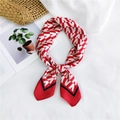 Silk square scarf with red and white geometric patterns and blue border detail - Red White Geometric