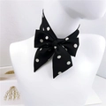 Elegant black and white polka dot bow tie scarf for women with vintage textile texture - 5x90cm / Cotton Linen Texture Polka Dot