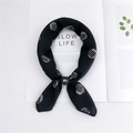Chic black and white polka dot cotton linen square neck scarf with a leather ring - Grid Dot Black