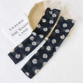 Breathable black mesh sun sleeves with white daisy floral print for women UV protection - Mesh Daisy Black