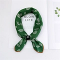 Emerald green cotton linen neck scarf with white feather print and black leather buckle - Leaf Green
