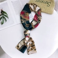 Narrow silk twilly scarf with vintage gold chains and baroque floral pattern print - 12 Green Keychain