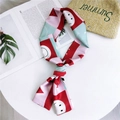 Narrow silk scarf with colorful geometric blocks and smiley face on a summer bag - 15 Plaid Emoji Wine Red