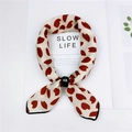Off-white cotton linen square scarf with red heart pattern and black leather buckle - Petal Beige