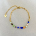 18K vergoldetes Edelstahlarmband im Boho-Stil mit bunten Perlen und blauem Stein - Beiger Gemusterter Rohrstil (Stil 3)