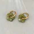 Orecchini a cerchio placcati oro con ciondolo a fiore verde marmorizzato per donna - Verde Scuro