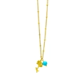 Minimalist gold necklace with flower pendant and blue turquoise birthstone on white background - Flower Style 2