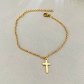 Bracciale minimalista in acciaio dorato con ciondolo a croce e chiusura a moschettone - Ciondolo a Croce Semplice (Bracciale a Croce) / Oro