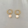 Gold hoop earrings with geometric star and pink shell pendants in modern design - Irregular Style