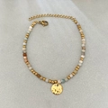 Pulsera de acero inoxidable chapada en oro de 18k con piedras naturales y dije - Estilo Amazonita
