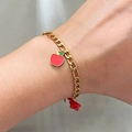 Bracciale dorato con ciondoli a mela rossa e animale per uno stile dolce e minimalista - Mela