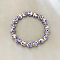 Bracciale in perline di porcellana bianca e blu con accenti dorati e motivi vintage - Medio