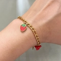 Bracciale a catena cubana dorata con ciondoli a fragola rossa e stella smaltata - Fragola