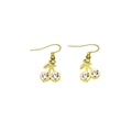 Elegant gold cherry drop earrings featuring sparkling white zircon stones and metal leaves - White