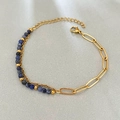 Pulsera para mujer con cadena tipo clip bañada en oro de 18k y piedras naturales azules - Estilo de Empalme de Vena Azul Dorada (02-Blue Vein Gold 16+5cm)
