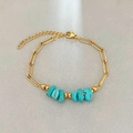 Bracciale bohémien in acciaio inossidabile dorato con pietra turchese e perline - Stile Pietra Irregolare