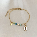 Bracciale in acciaio inossidabile dorato con perline colorate e ciondolo a conchiglia - Bianco