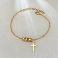 Gold stainless steel chain bracelet with cross pendant and small rings for women - Five Circle Rings & Cross Style (Style 1)