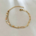 Pulsera de cadena de clip bañada en oro de 18k con cuentas de piedra natural para mujer - Estilo de Empalme de Amazonita Dorada (02-Amazonite Gold 16+5cm)