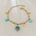 Bracciale a catena dorato con pietre naturali blu e pendenti a forma di stella - Blu