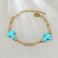 Gold chain bracelet with light blue turquoise cross pendants and adjustable lobster clasp - Sky Blue Turquoise Cross Style (Style 3)