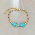 Bracciale a catena paperclip bohémien con croci in turchese blu e finitura dorata - Stile Croce