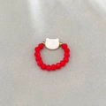 Elastic beaded ring featuring red faceted beads and white cat-shaped charm - Ring / Red/White Cat Ring