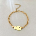 18k gold plated stainless steel chunky chain bracelet with yellow fish pendant - Yellow