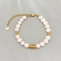 Bracciale di perle d'acqua dolce con perline in acciaio inossidabile placcato oro 18K - Stile con Perle Quasi Tonde (款式1)