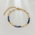 18k vergoldetes Edelstahl-Armband mit Büroklammer-Gliedern und blauen Natursteinperlen - Blauer Sodalith