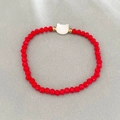 Elastic beaded bracelet with red faceted crystals and white cat charm accent - Bracelet / Red/White Cat Bracelet