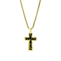 French vintage gold cross necklace with black enamel inlay on elegant box chain - Cross Style