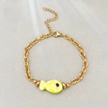 Gold-plated stainless steel bracelet featuring a yellow polka dot fish ceramic charm - Green