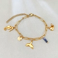 Elegant gold stainless steel bracelet with seahorse and whale tail ocean charms - Seahorse and Whale Tail Charm Style (Style 1)