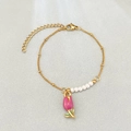 Collana di perle dorate con ciondolo a forma di tulipano rosa e catena per donna - Viola