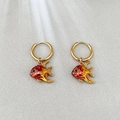 Golden hoop earrings with vibrant red and yellow enamel tropical fish charms - Red Yellow Fish