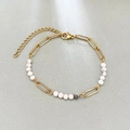 18K vergoldetes Edelstahl-Armband mit weißen Marmorperlen und Gliederkette für Damen - Howlith